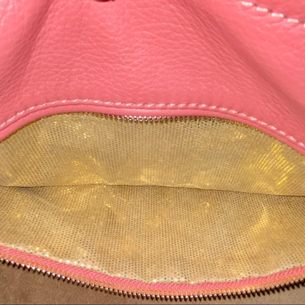 Frosting by Mary Norton Pink baguette, with tassels and Gold interior